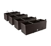 4x Caja de balcón Caja de flores Aspecto de ratán Maceta Macetero Marrón Gancho