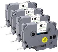 4x Cinta de Etiquetas Yuanqimm TZe-221 TZe221 TZ-221 TZ221 Compatible para Brother P touch TZe TZ Negro sobre Blanco 9mm 0,35 Laminada Label Tape Pare Ptouch PT-1000 H105 H100LB 1010 D400 D210 H110