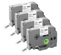 4x Compatible para Brother P-Touch Tapes Etiqueta Reemplazo 12mm 0.47''x8m Negro sobre Blanco, Compatible para Tze-231 TZe231 Tz 231 para PT-H100/105/107B/100LB