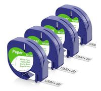 4x Compatible para Dymo Letratag Cinta de Papel 12mm x 4m Compatible para Dymo Letratag 200B LT-100H LT-100T LT-100T XR Etiquetadora, Recambio Etiqueta A91220 91200
