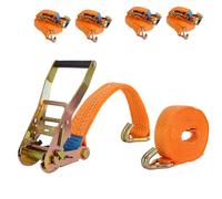 4x Correa De Sujeción Con Tensor 6m 3000kg 3to 2-piezas 35mm TÜV / GS Naranja