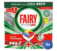 4x Fairy Tabs Para Lavavajillas 17 Piezas Platinum Plus Limón Hecho En Italia