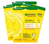 4x Garnier SkinActive Mascarilla Facial Desechable de Tela Hidratante y Luminosidad con Vitamina C y Ácido Hialurónico - 4 Mascarillas Desechables