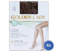 4X Golden Lady Medias Transparentes Leda 20 Den Castor 2 Pares Talla 2