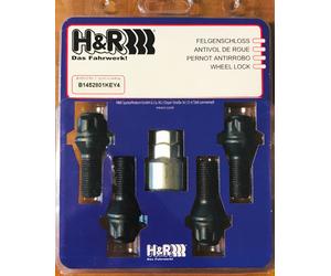 4x H&R Cerraduras De Llantas Kegelbund M12x1,5x28 1252801KEY4 Kegel 60° Negro