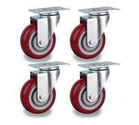 4X Heavy Duty Casters,Polyurethane Transport Castors,Cart Casters with Brakes,Red,360° Rotation,Load Capacity 360KG,Silent Castors Casters(A/4 Universal,125mm)