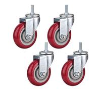 4X Heavy Duty Casters,Polyurethane Transport Castors,Cart Casters with Brakes,Red,360° Rotation,Load Capacity 360KG,Silent Castors Casters(B/4 Universal,75mm)