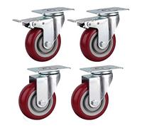 4X Heavy Duty Casters,Polyurethane Transport Castors,Cart Casters with Brakes,Red,360° Rotation,Load Capacity 360KG,Silent Castors Casters(A/2 Universal+2 Brake,125mm)