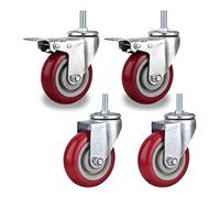 4X Heavy Duty Casters,Polyurethane Transport Castors,Cart Casters with Brakes,Red,360° Rotation,Load Capacity 360KG,Silent Castors Casters(B/2 Universal+2 Brake,75mm)