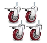 4X Heavy Duty Casters,Polyurethane Transport Castors,Cart Casters with Brakes,Red,360° Rotation,Load Capacity 360KG,Silent Castors Casters(B/4 Brake,63mm)