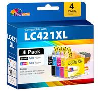 4X LC421XL Cartucho de Tinta Compatible con Brother LC421 LC-421XL LC-421XLVAL Multipack para Brother MFC-J1010DW DCP-J1140DW DCP-J1050DW (1 Negro, 1 Amarillo, 1 Magenta, 1 Cian)