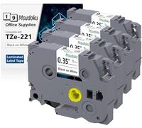 4x Msudoku TZe-221 Compatible para Brother 9mm 0.35 Cinta de Etiquetas Laminada Blanca Compatible con Brother PTouch TZe221 TZ-221 Cintas TZ para PTD210 PTH220 PTD400 PTD600 PTH110 PT1290