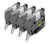 4X Pristar 12mm Compatible Súper Adhesiva Etiquetas para Brother TZe-S231 TZeS231 TZ Cinta Adhesivo Extra Fuerte Negro sobre Blanco para PT2030VP H105 H101C H100 H110 1000 1010 P750W D600VP E550W D210