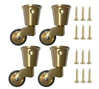 4x Ruedas de Latón Macizo,Ruedas para Muebles Tipo Taza de Latón Pulido Vintage Antiguo de 25mm,Ruedas Giratorias,Rueda de Goma,Carga 150Kg,para Muebles,Sillones,Sofá,con Tornillos