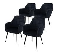 4x Sillas de comedor oficina retro asiento terciopelo tapizado negro patas metal