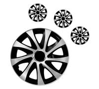 4X Tapacubos 16" Para Discos Extra Plateado / Negro Nuevo Drift Lote De 4 Pcs