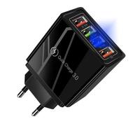 4x USB 3.0 Fast Charger 220V con LED 3.1A Negro
