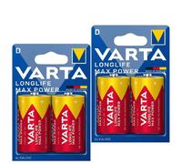 4x Varta Longlife Max Power D LR20 1.5V Baterías Alcalinas Mono LR20 D