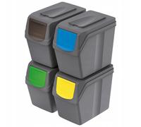 4x20l Cubos de Basura Segregación Tapas de Colores Pegatinas Sistema Reciclaje