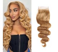 4X4 Closure Human Hair 10 pulgadas Body Wave Transparente 44 Lace Closure Human Hair Only 12A 100% Sin Procesar Brazilian Virgin Remy 150% Density Free Part Pre Plucked With Babyhair #27 Color
