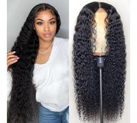 4x4 Kinky Curly Lace Front Human Hair Wig For Black Women With Baby Hair Hd Transparent Lace Frontal Wigs Pre Plucked Brazilian Virgin Wigs Natural Black Color 180% Density 30 Inch