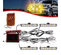 4x4 LED 4 en 1 Remoto Inalámbrico Luz de Advertencia Estroboscópica DC12V Intermitente de Emergencia Lámpara de Baliza Advertencia Estroboscópica Luz Externa de Emergencia（Ámbar）