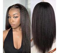 4x4 Yaki Lace Frontal Human Hair Wig For Black Women Brazilian Virgin Hair Wigs 4x4 Kinky Straight Frontal Wigs Human Hair Pre Plucked With Baby Hair Natural Black Color 28 Inch