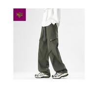 (4XL, Army Green) Men's Clothing Casual Autumn Wide-Leg Casual Pants Street Style Outdoor Loose Fit cargo pants for men