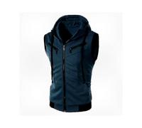 (4XL, Dark Blue) Men's Zip Up Sleeveless Hooded Vest Jacket Casual Gilet Top for Streetwear