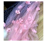 4yard 3D Flower Pearl Mesh Fabric Embroidery Beading Yarn For Wedding Dress Evening Bridal Veil DIY Sewing(Color 7)