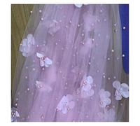 4yard 3D Flower Pearl Mesh Fabric Embroidery Beading Yarn For Wedding Dress Evening Bridal Veil DIY Sewing(Color 2)