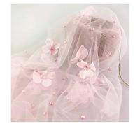 4yard 3D Flower Pearl Mesh Fabric Embroidery Beading Yarn For Wedding Dress Evening Bridal Veil DIY Sewing(Color 12)
