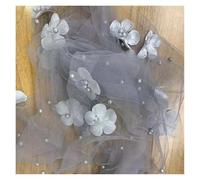 4yard 3D Flower Pearl Mesh Fabric Embroidery Beading Yarn For Wedding Dress Evening Bridal Veil DIY Sewing(Color 4)