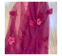 4yard 3D Flower Pearl Mesh Fabric Embroidery Beading Yarn For Wedding Dress Evening Bridal Veil DIY Sewing(Color 6)