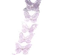4yard Butterfly Pearl Organza Lace Trim Trimmings Wedding Accessories Embroidered DIY Patchwork Sewing Matrial For Dress(Purple)