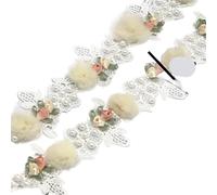 4Yards Pearl Flower Organza Lace Trimmings Butterfly Wedding Sewing Ribbon Embroidered DIY For Crafts(6cm small hair ball)