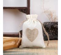 5/10 piezas/lote bolsas adhesivas de regalo con cordón en forma de corazón, sacos para regalos de fiesta de Navidad, bolsas de arpillera de yute para boda, 8x10/10x14/13x18cm-Beige-10 piezas-10x14cm