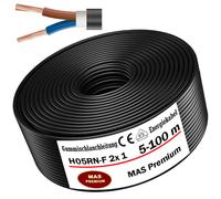 MAS Premium 5-100m Gummischlauchleitung Energiekabel Baustellkabel Baustellkabel H05RN-F 2x 0,75 mm², 2x 1 mm², 3G0,75 mm² oder 3G1 mm² Flexible Leitung für schwere Geräte (H05RN-F 2x 1 mm², 50m)