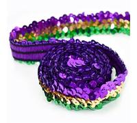 5/10M 30mm Sequins Lace Trim Glitter Elastic Band Clothes Dress Elasticity Ribbon Curtain Laces Fabric DIY Sewing Accessories(GreenGoldPurple,30mm-10Meters)
