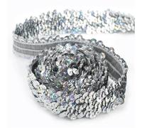 5/10M 30mm Sequins Lace Trim Glitter Elastic Band Clothes Dress Elasticity Ribbon Curtain Laces Fabric DIY Sewing Accessories(LaserSilver,30mm-10Meters)