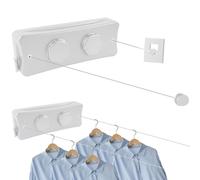5,1m Tendedero Cuerdas Retractil Ajustable, Tendederos Extensible Pared Tendedero Cuerdas Retractil LavanderíAs Carga De 20kg Tendederos RetráCtil Acero Inoxidable para Interiores Hotel Terraza
