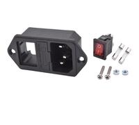 5/20/100 piezas 3 pines C14 toma de corriente eléctrica AC-01B LED rojo 250 V interruptor basculante conector de entrada de fusible de 10 A montaje de zócalo(100PCS)