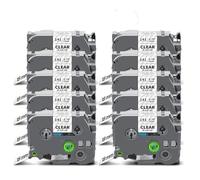 5 ~ 20 unidades TZe241 de 18 mm compatibles con cinta TZe de 18 mm TZe-241 TZe141 TZe441 TZe541 TZe641 TZe741 para etiquetadora Brother PT (10 unidades, negro sobre transparente)