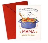 (5.3 x 8 pulgadas) No One Cooks Like You, Mama, You're the Best, lindo diseño de olla y verduras, dulce tarjeta de agradecimiento para mamá, interior en blanco, tarjeta plegada con sobre para el día