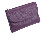 5.3In Short Genuine Leather Coin Card Holder, Unisex Leather Wallet, Leather Small Coin Purse with Credit Card Holder and Cash Slots (Purple)
