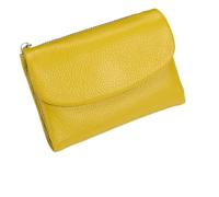 5.3In Short Genuine Leather Coin Card Holder, Unisex Leather Wallet, Leather Small Coin Purse with Credit Card Holder and Cash Slots (Yellow)