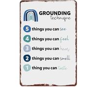 5-4-3-2-1 Grounding Technique Mental Health Calming Exercise Aluminum Metal Sign Wall-Art for Home Office Room 8 X 12 in