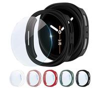 5+5 Pack Rígida PC Estuche+Protector de Pantalla para Samsung Galaxy Watch 8 Case 44mm Mujer Hombre,Cobertura Completa Hard PC Funda HD Cristal Templado Pantalla para Samsung Watch 8 Estuche 44mm