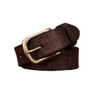 5.5mm Thick Vintage Washed Leather Belt, Engraved Western Pattern With Solid Brass Buckle - Casual Essential(Coffee,115cm/45)