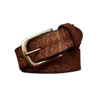 5.5mm Thick Vintage Washed Leather Belt, Engraved Western Pattern With Solid Brass Buckle - Casual Essential(Brown,115cm/45)